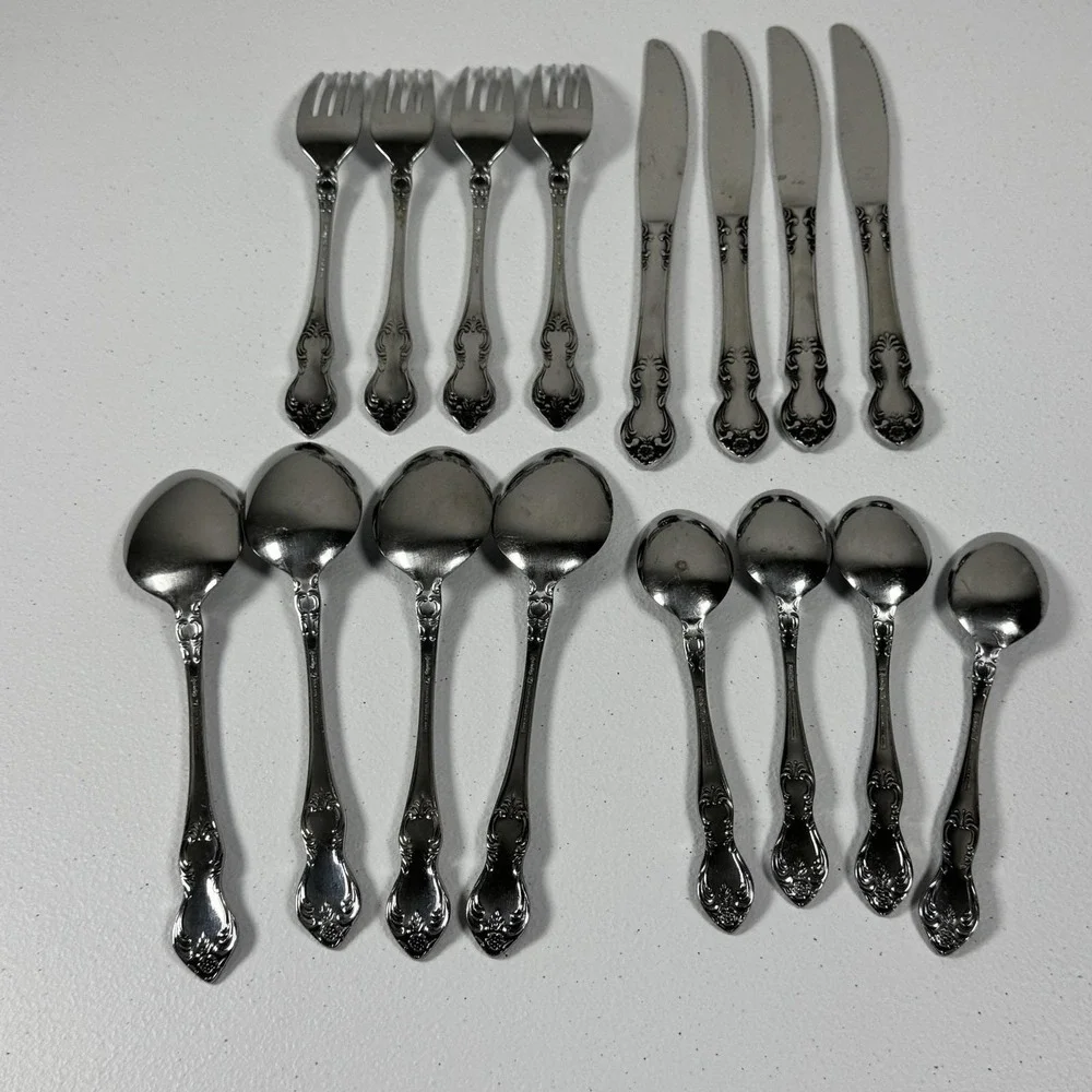 Easterling Valhalla Stainless Flatware Set‎ 16 Pieces Fork Knife Spoon Vintage
